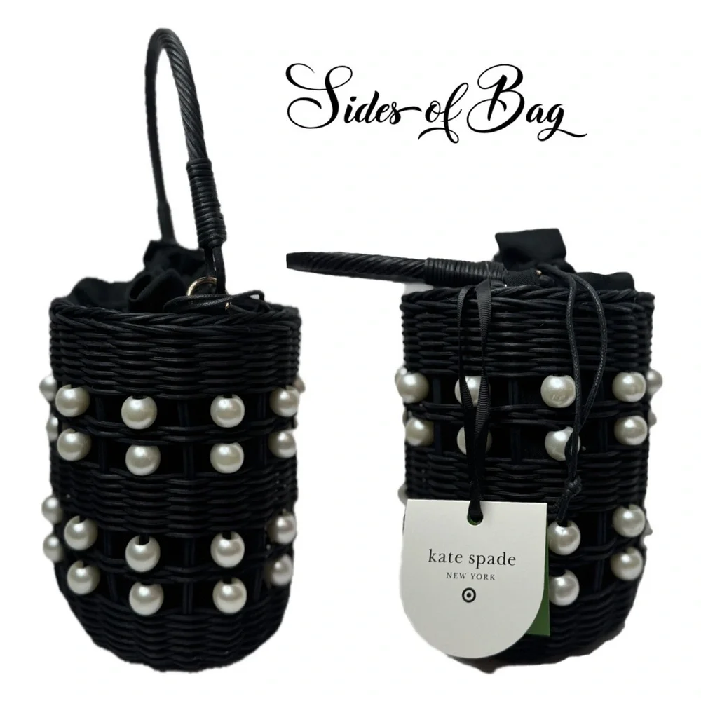 Kate Spade x Target Black Pearl Embellished Basket Wicker Bucket Bag